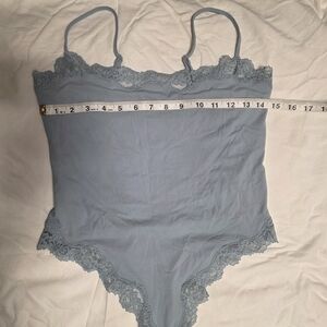 SKIMS Lace Trim Chemise Bodysuit - Light Blue Everyday Snap Crotch
